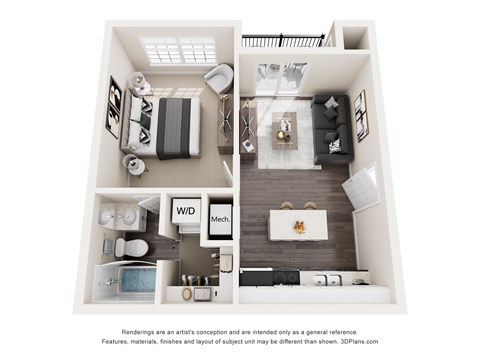Floor plan for 1 bed, 1 bath, 506 sqft